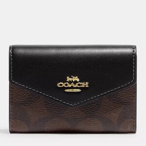 Coach Flap Card Case In Signature Canvas Brown/Black Wallet